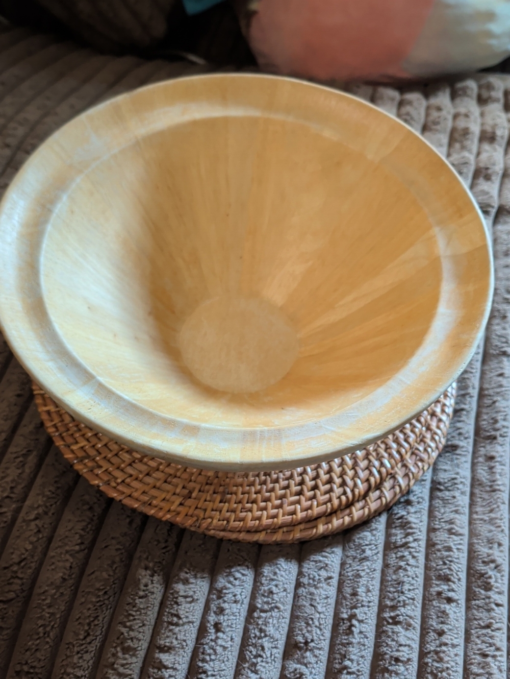 Natural Light Wood Serving Bowl - Warm Cream Finish
